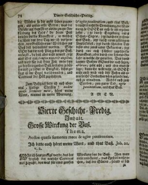 Vierte Geschicht-Predig. Inhalt. Grosse Wirckung der Buß