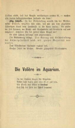 Die Volière im Aquarium