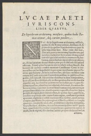 Liber Quartus. De liquidorum aridorumq. mensuris, quibus hodie Romanae utimur, deq. earum pondere.