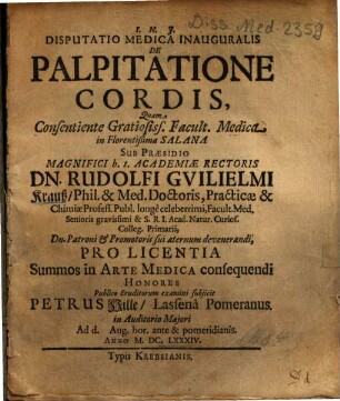 Disputatio Medica Inauguralis De Palpitatione Cordis