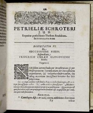 Disputatio VI. De Successione Feudi.