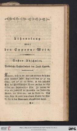 Erster Abschnitt: Natuerliche Beschaffenheit der Insel Cypern
