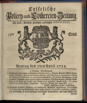 15tes Stueck, Montag den 7ten April 1755