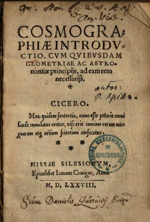 Cosmographiae Introductio : cum quibusdam geometria ac astronomiae principiis