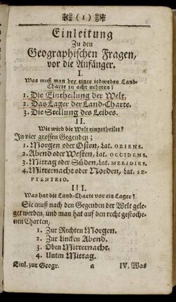 Einleitung zu den Geographischen Fragen, vor die Anfänger.