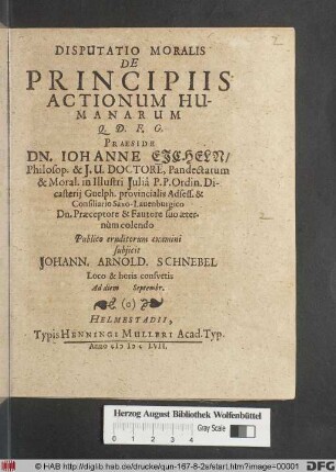 Disputatio Moralis De Principiis Actionum Humanarum