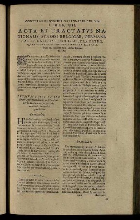 Liber XIII. / Acta Et Tractatus Nationalis Synodi Belgicae ...