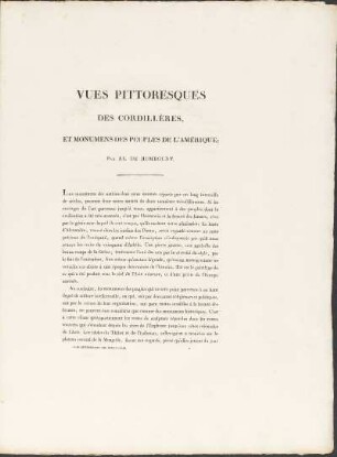 Vues Pittoresques Des Cordillères Et Monumens Des Peuples De L'Amérique;