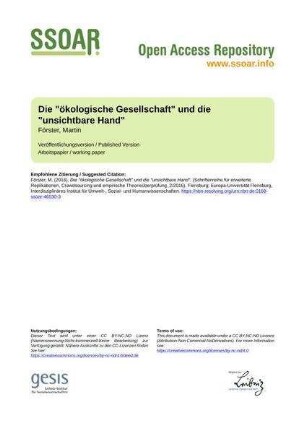 Die "ökologische Gesellschaft" und die "unsichtbare Hand"
