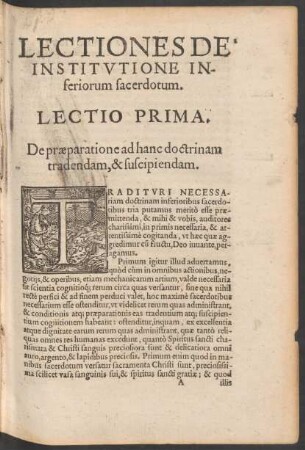 Lectiones De Institutione Inferiorum sacerdotum.