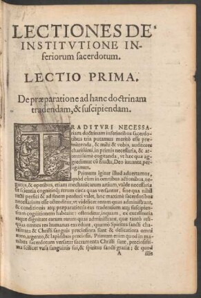 Lectiones De Institutione Inferiorum sacerdotum.