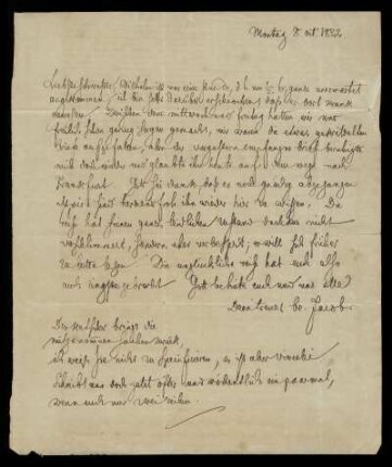 Brief von Jacob Grimm an Charlotte Amalie Grimm