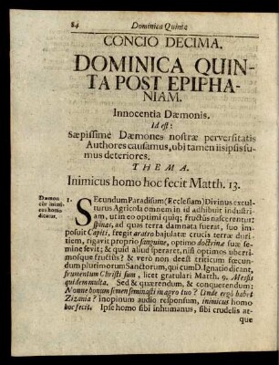 Concio Decima. Dominica Quinta Post Epiphaniam.