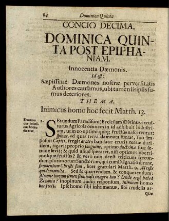 Concio Decima. Dominica Quinta Post Epiphaniam.