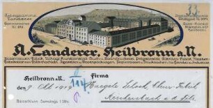 Rechnungsformular der Fa. A. Landerer mit Firmenansicht und Signet