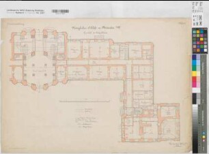 Münster (Münster) Schloß (Oberpräsidialflügel) Inventarienzeichnung Blatt 2 Grundriß Erdgeschoß mit Leitungsanlagen 1901 1 : 100 55 x 78 Lithographie: Bogdan Gisevius, Berlin KSM Nr. 1539,5