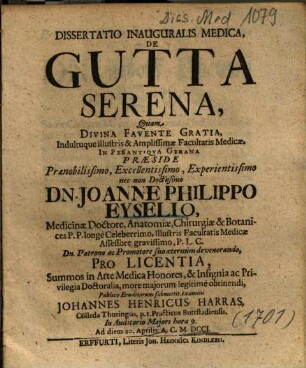 Dissertatio Inauguralis Medica, De Gutta Serena