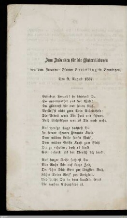 Zum Andenken für die Hinterbliebenen