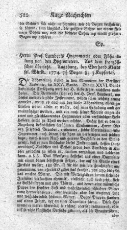 Hygometrie oder Abhandlung von den Hygrometern.