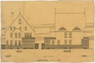 Billing, Hermann; Karlsruhe, Eisenlohrstr. 31; Haus Baumeister - Hinterfassade (Ansicht); Seitenfassade (Ansicht)