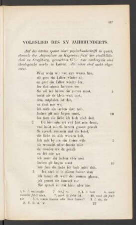 Volkslied Des XV Jahrhunderts.