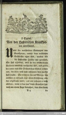 I Capitel. Von den Hysterischen Krankeiten überhaupt