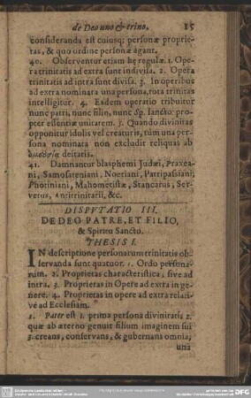 Disputatio III. Dedeo Patre, Et Filio & Spiritu Sancto. Thesis I