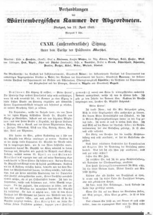 122. Sitzung, Stuttgart, 22.4.1849
