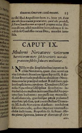 Caput IX. Moderni Novatores veterum hæreticorum mote sub Severioris moralis prætextu fideles seducere moliuntur.