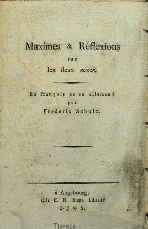 Maximen und Gedanken über beyde Geschlechter