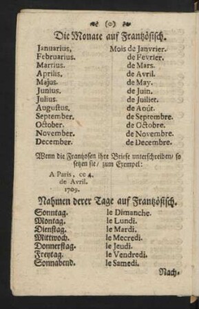 Die Monate auf Frantzösisch.