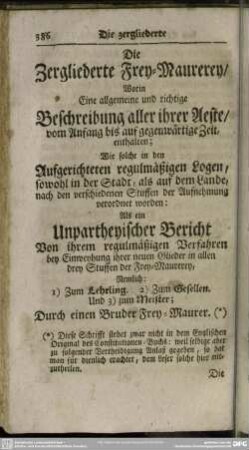 Die Zergliederte Frey-Maurerey ...