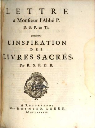 De L'Inspiration Des Livres Sacrez