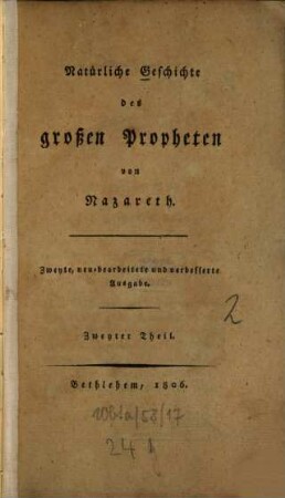 Natürliche Geschichte des großen Propheten von Nazareth, 2
