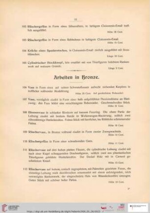 Arbeiten in Bronze (Nr. 106 - 127)