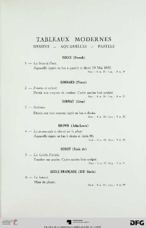 Tableaux modernes: Dessins – Aquarelles – Pastels (Nr. 1-27) avec planche I
