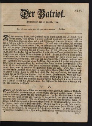 No. 35. Donnerstags, den 31. August, 1724