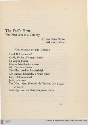 1: The fool's hour : the first act of a comedy