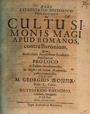 Exercitatio hist. philol. de cultu Simonis magi apud Romanos, contra Baronium