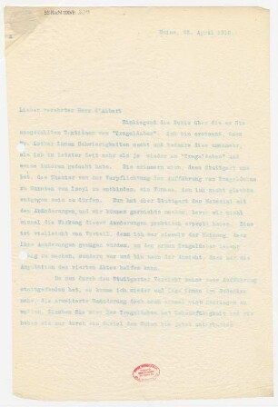 Brief an Eugen d' Albert : 22.04.1910