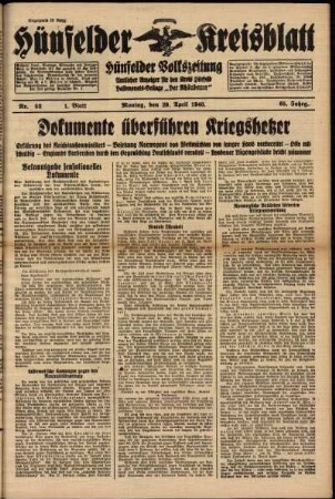 Erste Ausgabe vom Montag, den 29. April 1940.
