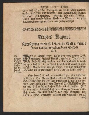 Achtes Capitel. Fortsetzung meines Diarii in Malta ...
