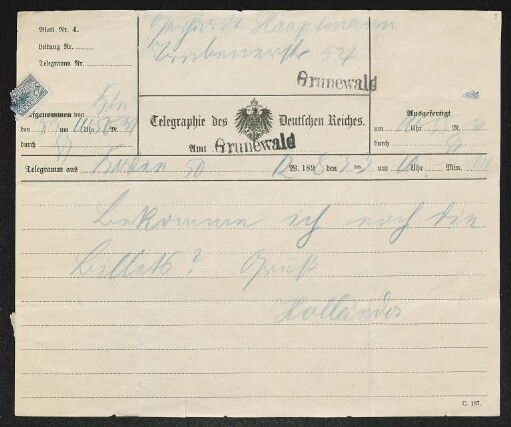 Brief von Felix Hollaender an Gerhart Hauptmann