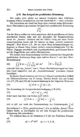 § 85. Das Integral der geodätischen,Krümmung