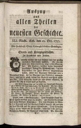 XLI. Nachl. Cob. den 12. Oct. 1757.