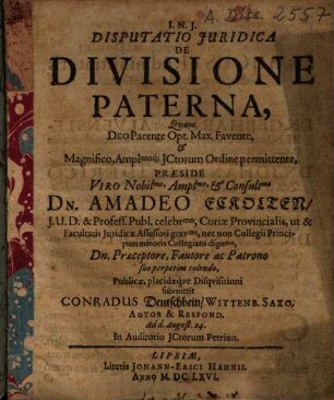Disputatio Juridica De Divisione Paterna