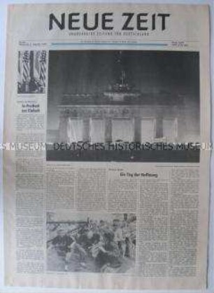 Tageszeitung der CDU (DDR) "Neue Zeit" zur Vereinigung der beiden deutschen Staaten u.a. mit Reden von de Maiziére und Kohl