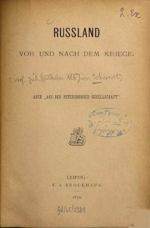 Russland vor und nach dem Kriege : auch "Aus der Petersburger Gesellschaft"