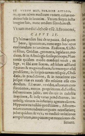 Caput IV. Utrum medici debeat esse Astronomi
