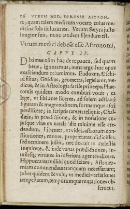 Caput IV. Utrum medici debeat esse Astronomi
